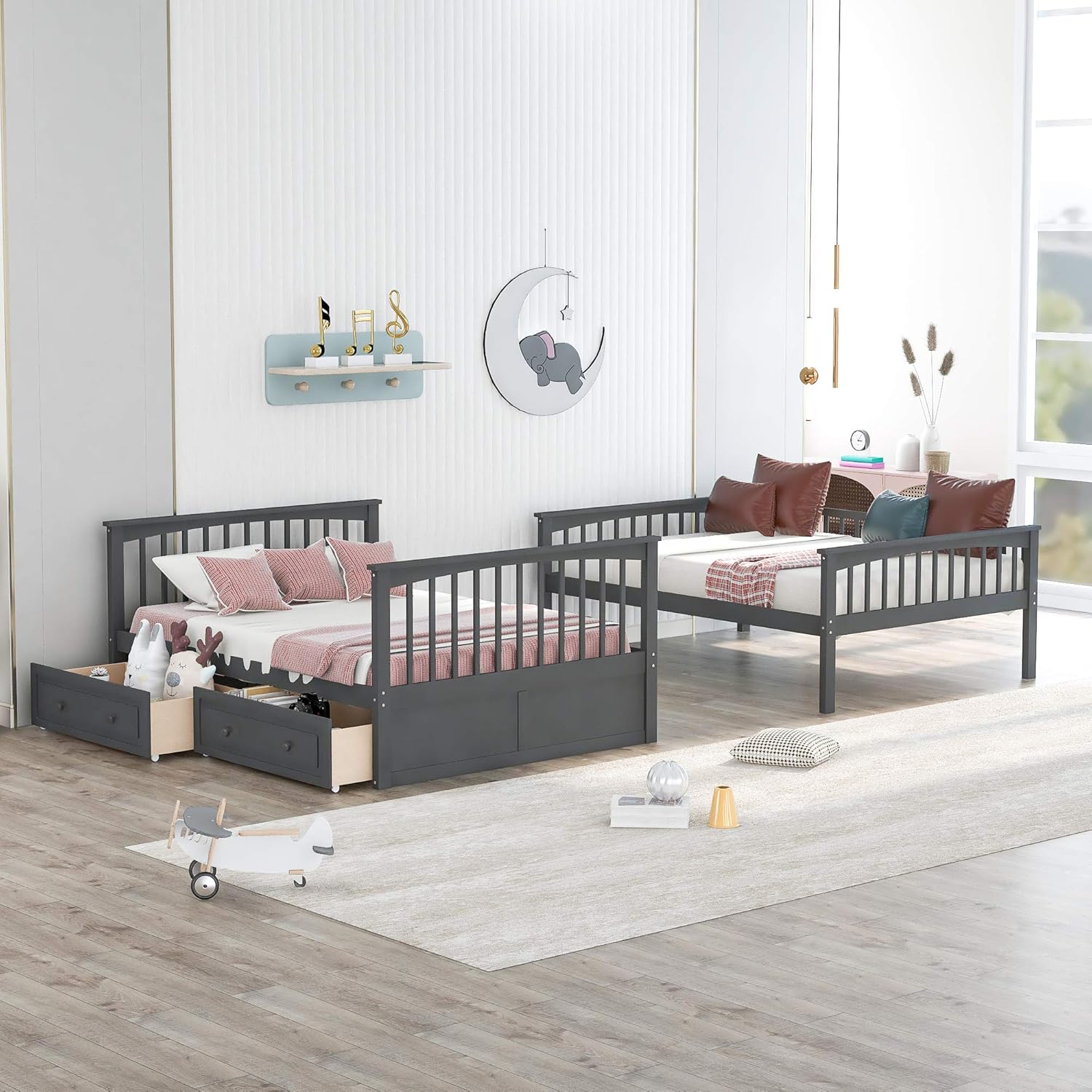 Full Over Full Bunk Bed with Drawers Gray a7