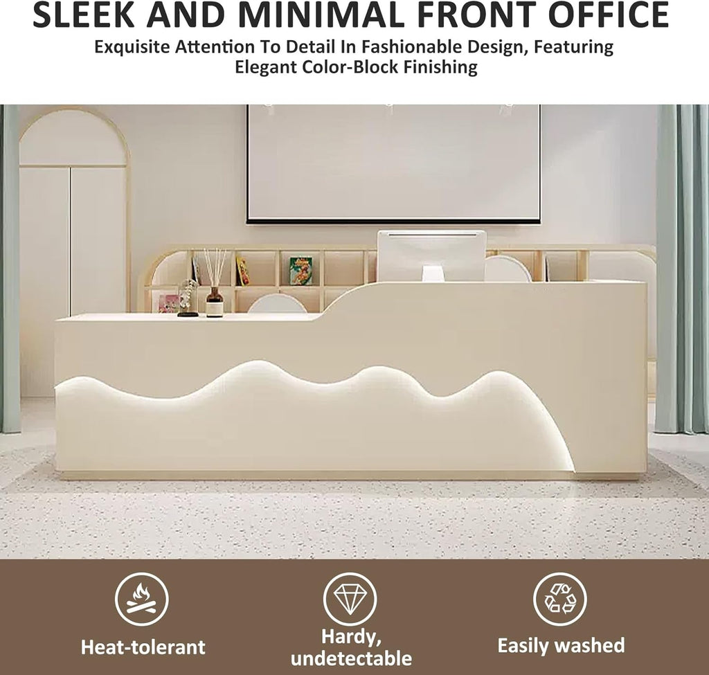 Reception Desk with LED Light and Storage Shelves 64 Inch a7