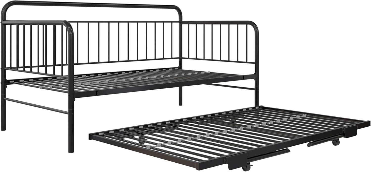 Metal Daybed with Pop Up Trundle Twin Black k7