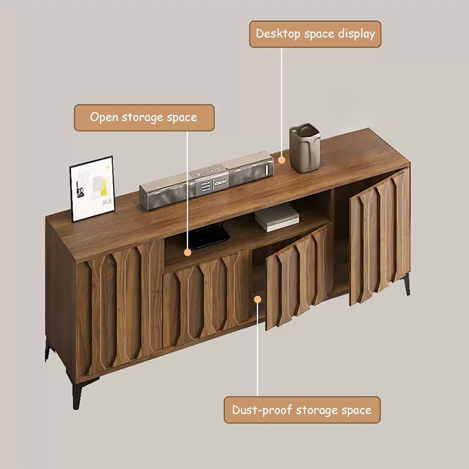Tall TV Stand 160x40x70cm Wooden Cabinet Brown Entertainment Center a7