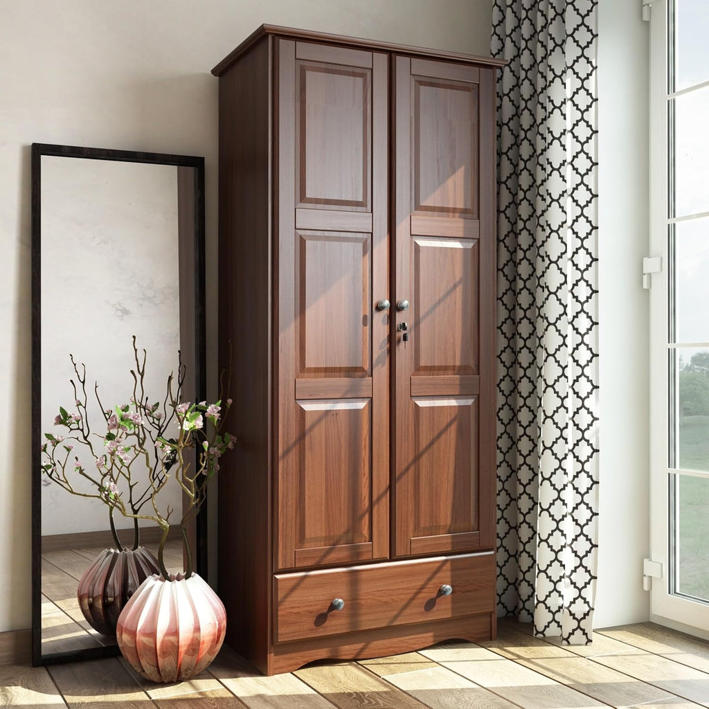 Solid Wood Flexible Wardrobe Armoire Mocha Stained Mahogany Finish k7
