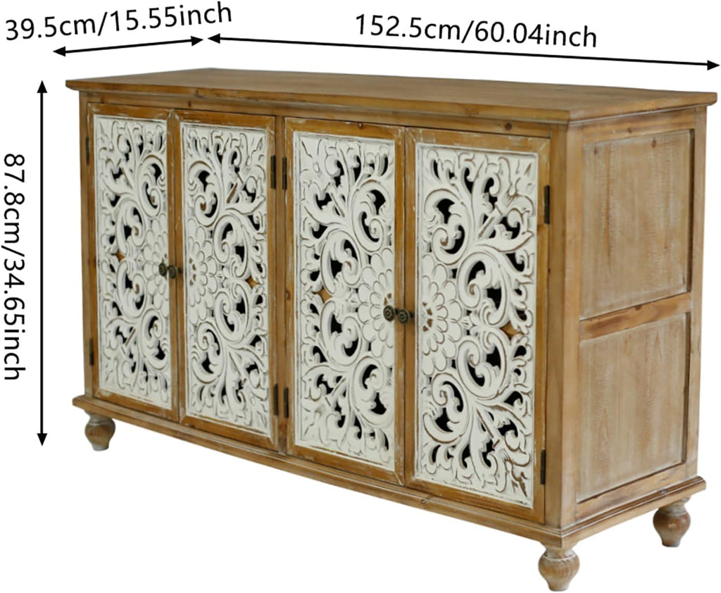 Accent Cabinet with 4 Doors Farmhouse Sideboard Buffet q7k