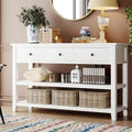 50" Console Hallway Table, Retro Design Entryway Table with 2 Open Shelves and 3 Storage Drawers Solid Wood Sofa Tables Home Furniture for Front Hall, Hallway, Sofa, Couch, Living Room,Beige