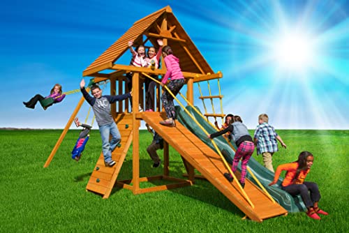 Cedar Wood Swing Set with Clubhouse and Slide a7