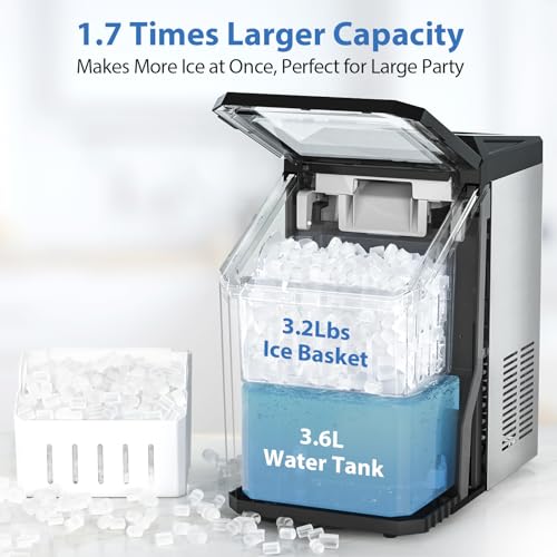Nugget Ice Maker Countertop 55lbs Day Self-Cleaning Silver k7