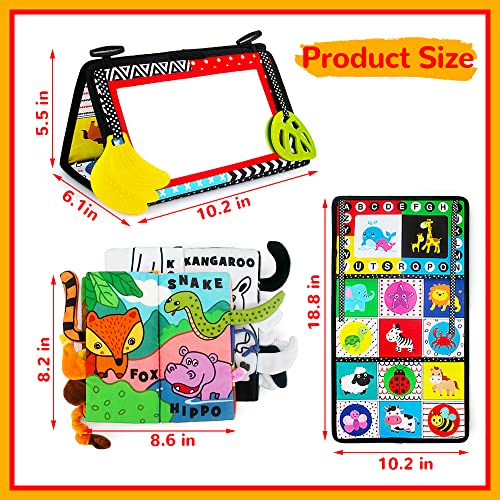 Tummy Time Mirror with Soft Crinkle Cloth Book and Teether Toys for Newborns a7
