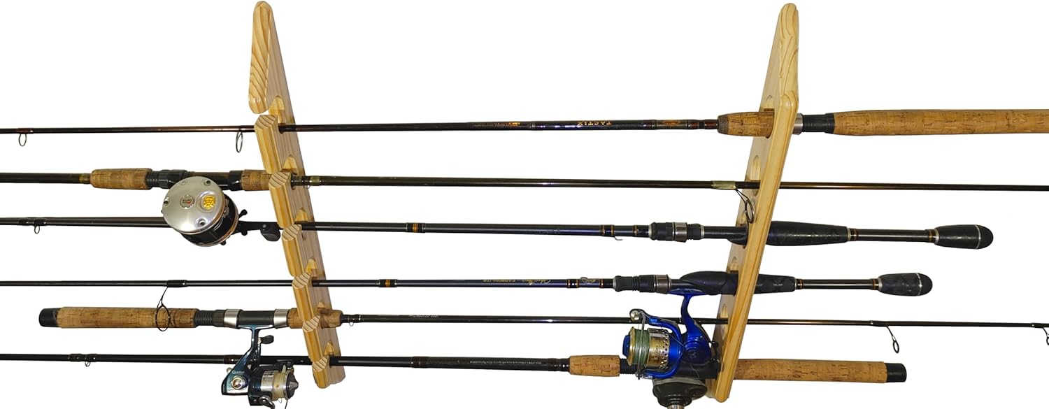 Fishing Rod Wall Rack Pine Horizontal k7q