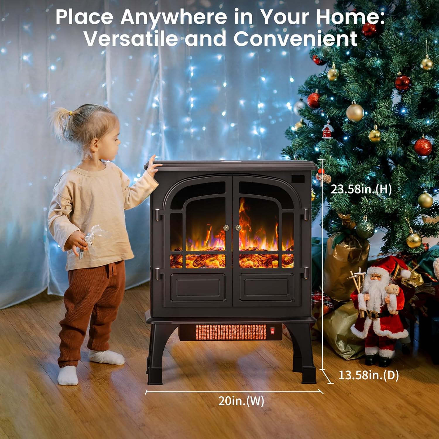 Electric Fireplace Heater with Remote Control, 3D Flame, Timer k7p