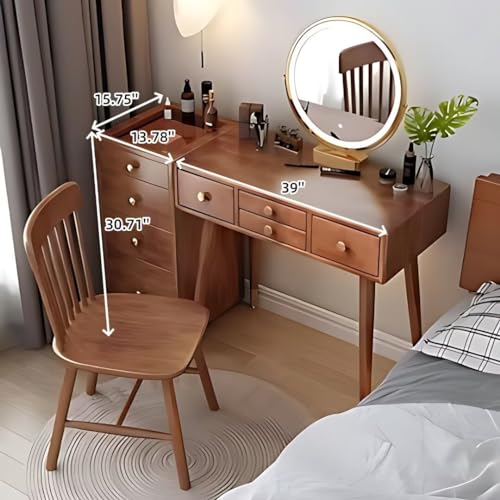 Solid Wood Makeup Vanity Desk with Mirror and LED Lights k7m