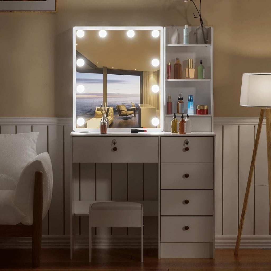 Makeup Vanity with Sliding Mirror and Lights for Home k7p