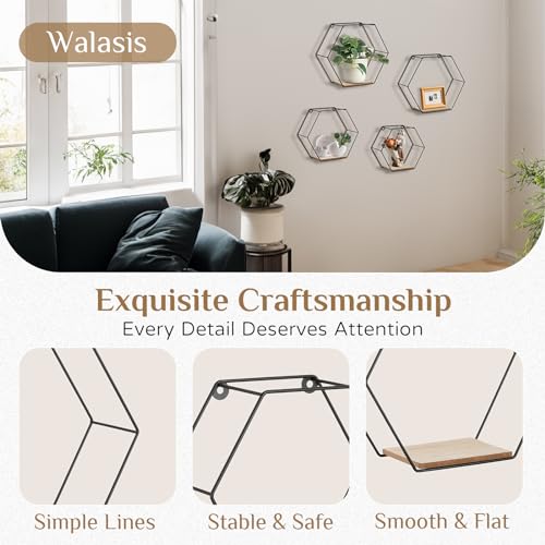 Hexagon Shelves Black Metal Wall Mount Set of 4 k7