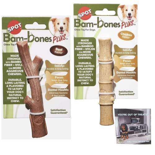SPOT Bambones Bamboo Plus Bamboo Stick 2 Pack Bundle – Easy Grip Durable Dog Chew Toy for Aggressive Chewers & Puppies –A Non Splintering Alternative to Real Wood - Large