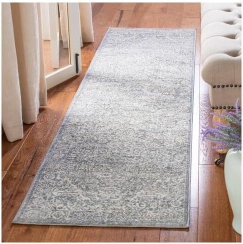 Light Grey Ivory Medallion Runner Rug 2x12 ft a7