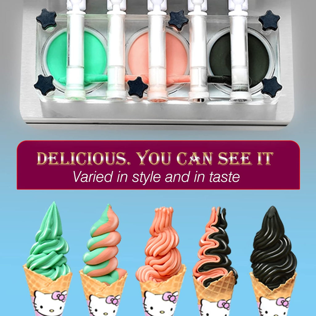 Soft Serve Ice Cream Maker 3+2 Flavors Transparent Door a7