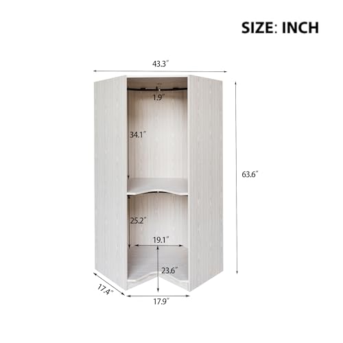 Polygon Corner Wardrobe Closet with Hanging Rods Gray k7m