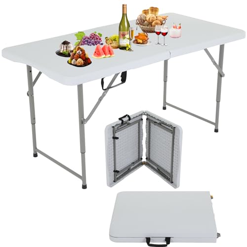 BLKMTY Folding Table 6ft Portable Table Outdoor Picnic Tables Indoor Folding Dining Tables Foldable Table with Carrying Handle Kitchen Plastic Table for Party Wedding Camping Table, White