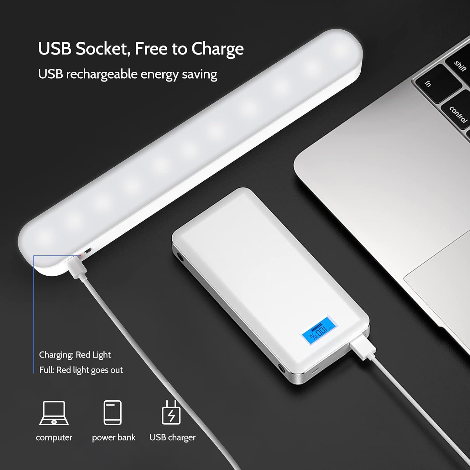 Closet Stick on Light, LED Dimmable Under Cabinet Wireless, Magnetic Night Light Bar with Rechargeable Battery, Counter for Kitchen Stairs Hallway Sink k7