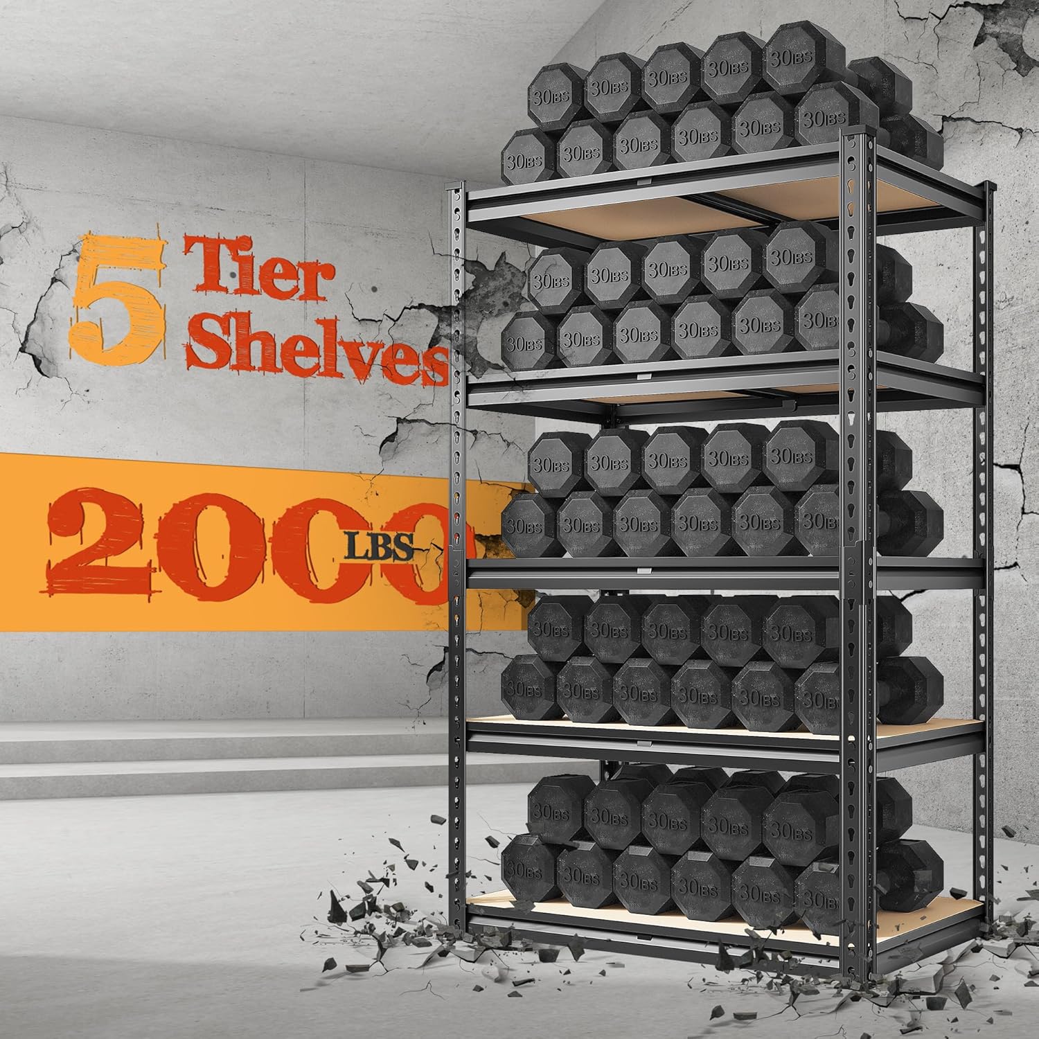Garage Shelving 5 Tier Heavy Duty Adjustable Metal Storage Rack 60H x28W x14D k7