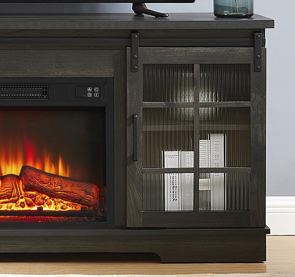 Electric Fireplace TV Stand for 65 Inch TV with LED Lights and Storage Drawers Charcoal Grey k7
