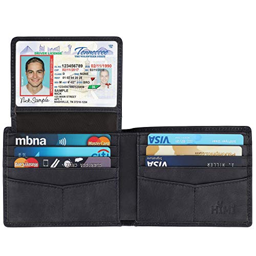Men's Genuine Leather RFID Blocking Bifold Wallet k7p