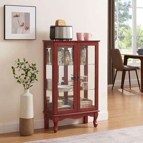 Corner Curio Cabinet with Glass Doors and Adjustable Shelves a7