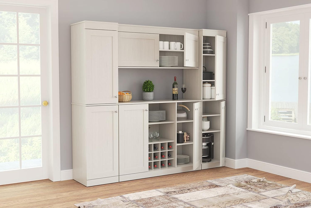 Shaker Style 4-Piece Buffet Storage System with 2 Tall Slim Cabinets, Washed Oak k7