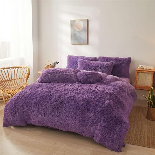Fluffy Faux Fur Comforter Cover Set Queen Dark Grey 3 Pieces a7