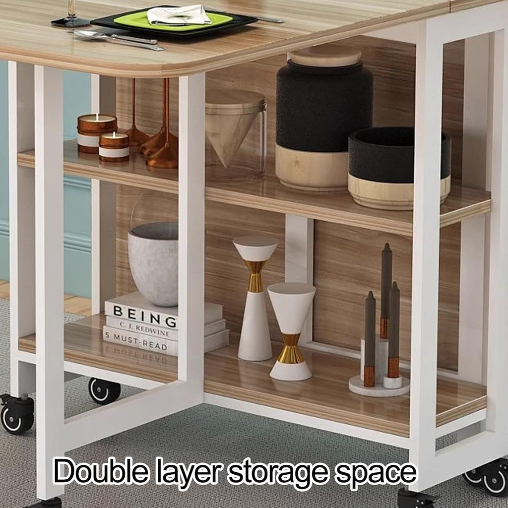 Folding Dining Table with Wheels and Storage Racks a7