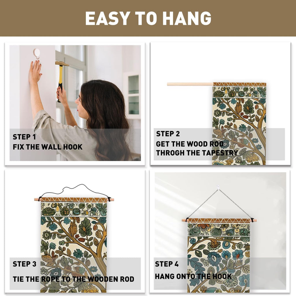 Deer and Tree Tapestry with Tassels for Bedroom Wall Hanging k7m