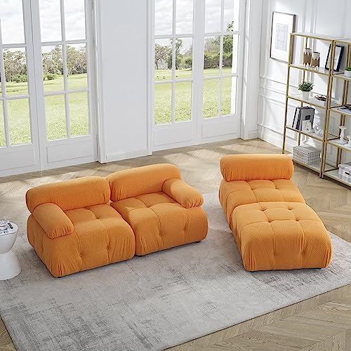 Modular Cloud Sofa Sectional Teddy Fabric Beige k7p