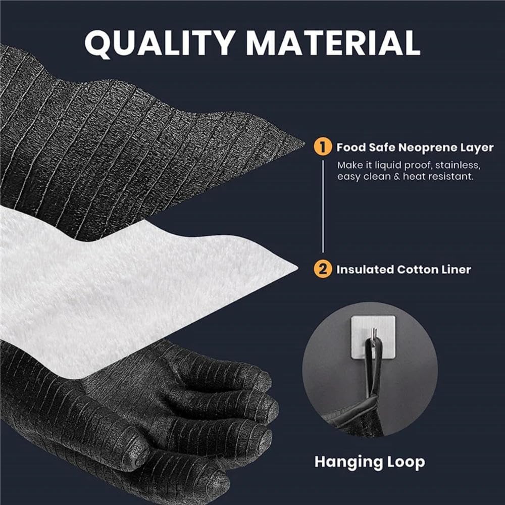 Extreme Heat Resistant Grill Gloves, Waterproof Long Sleeve, Fireproof Oil Resistant Neoprene 18 Inch k7