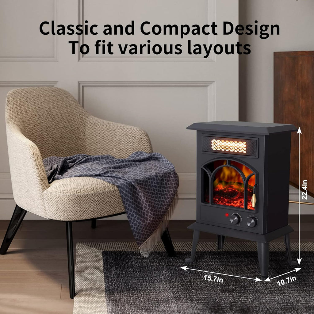 Electric Fireplace Heater 1500W Portable Infrared Stove with Flame Effects k7