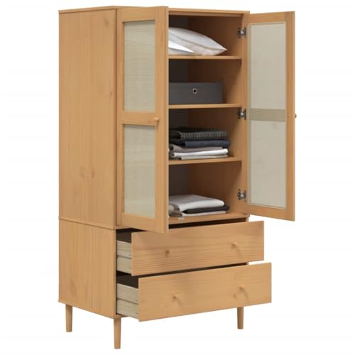 Wardrobe Rattan Look Solid Pine Wood 35.4x21.7x68.9 in q7