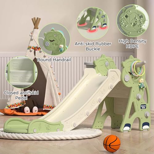 Toddler Slide for Ages 1-3 Indoor Outdoor Playset with Basketball Hoop Pink k7