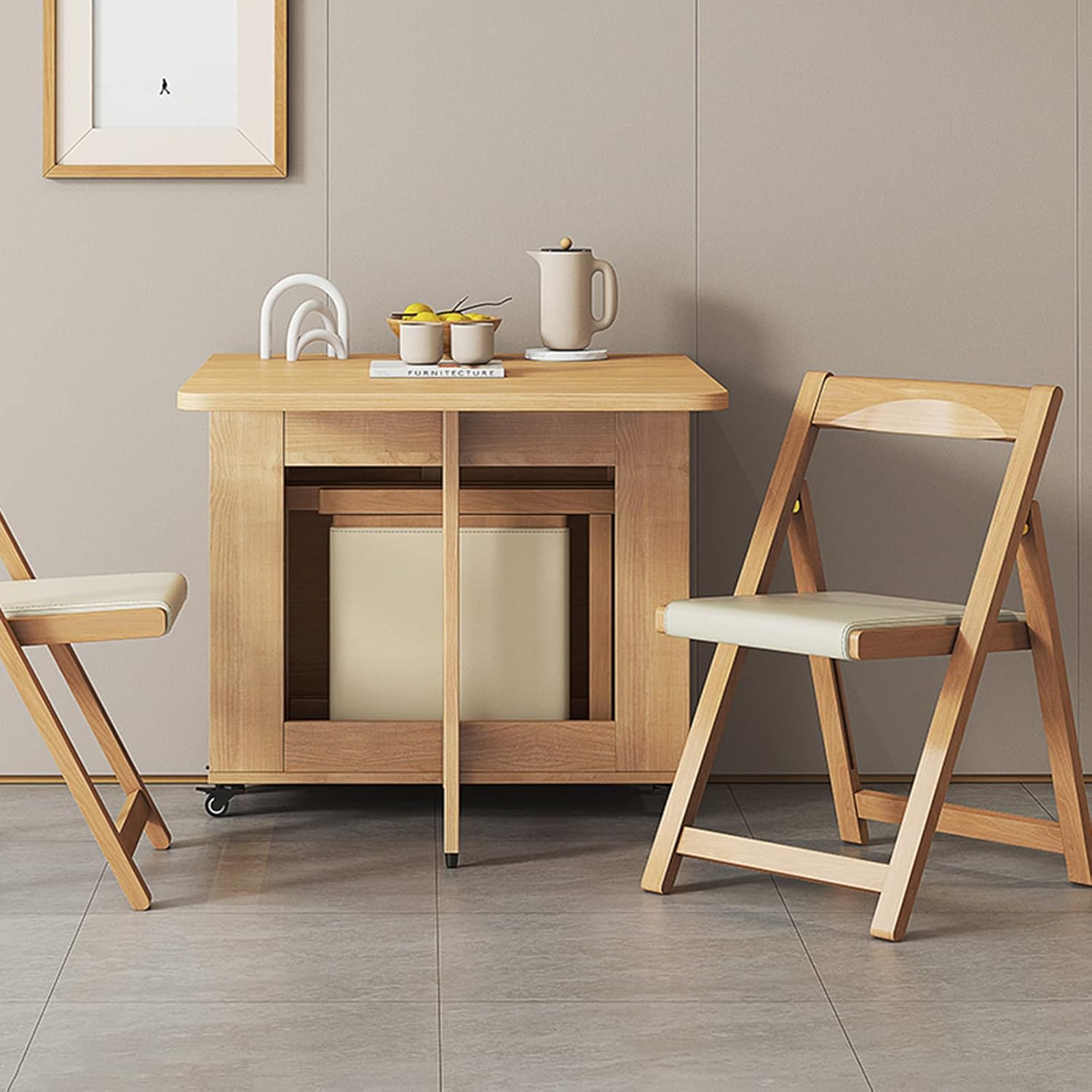 Solid Wood Drop Leaf Dining Table with Storage Drawer 7k
