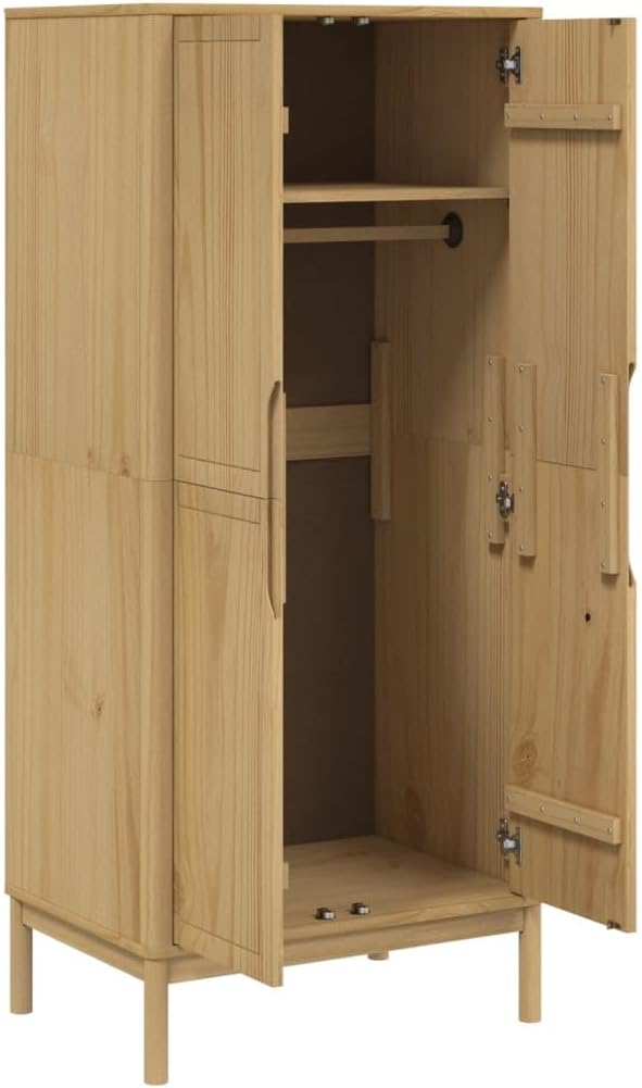 Wardrobe Solid Pine Wood Wax Brown 30.3x20.9x67.3 inches k7m