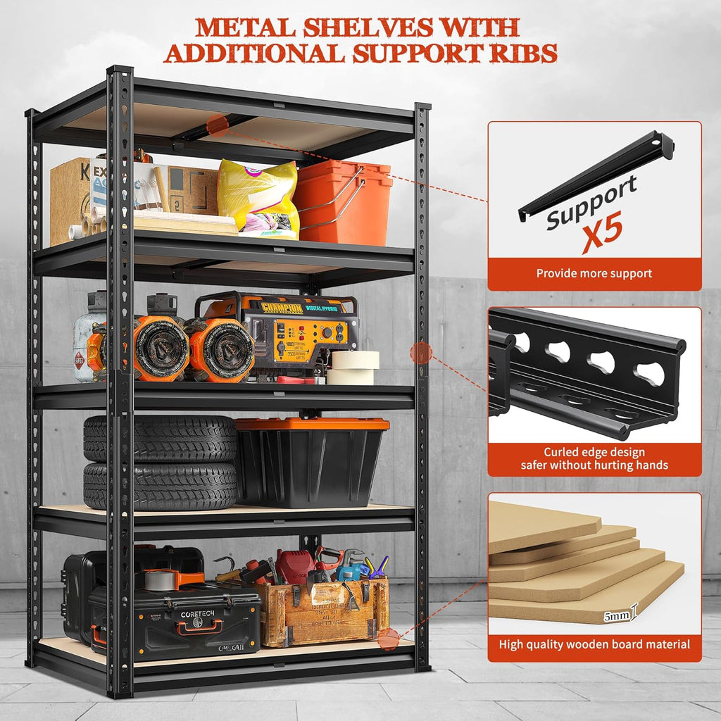 Garage Shelving 5 Tier Heavy Duty Adjustable Metal Storage Rack 60H x28W x14D k7