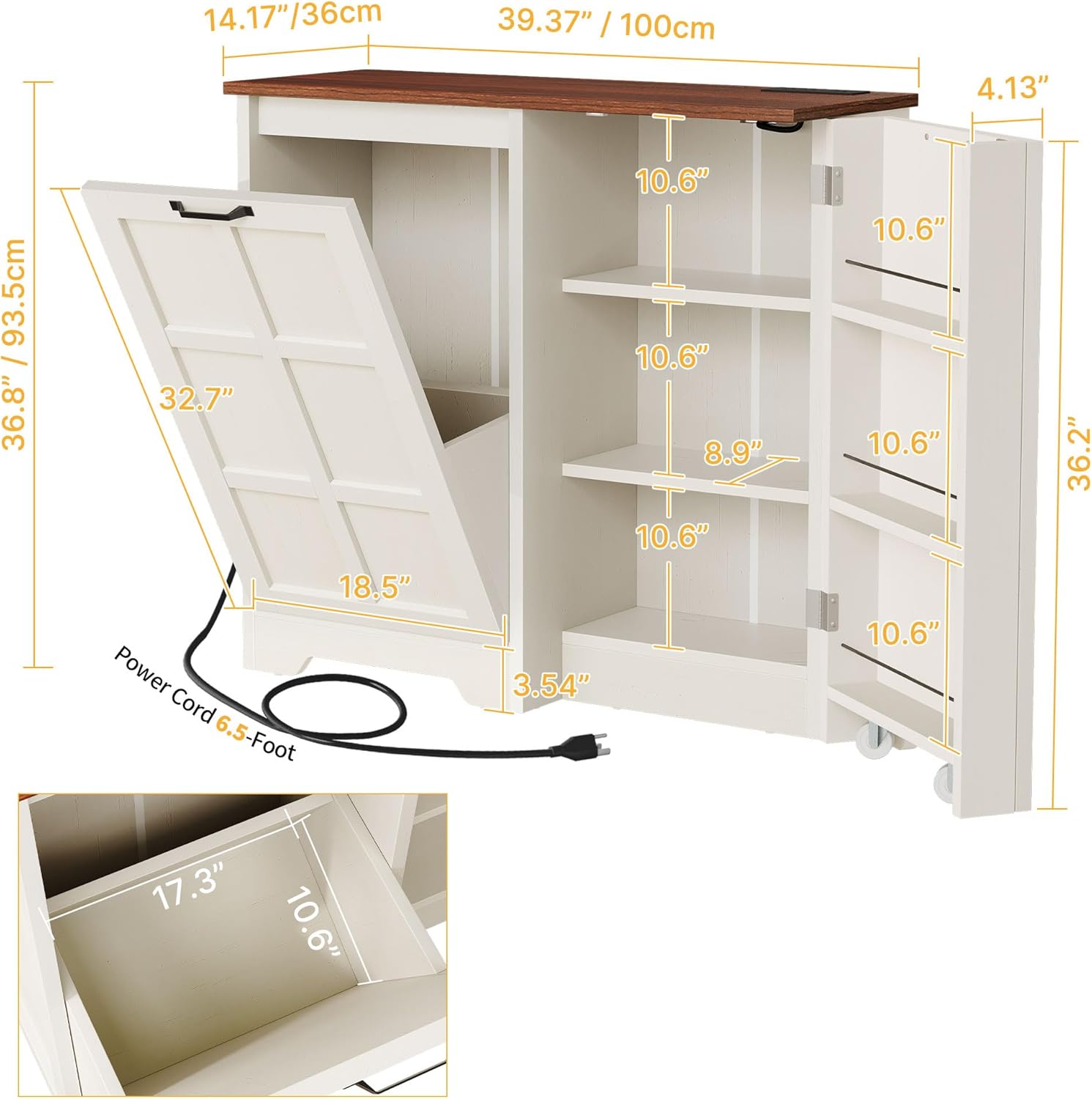Tilt Out Trash Cabinet 13 Gallon Hidden Pull Out Bin White Oak a7