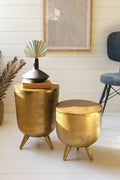 Kalalou NTK1019 Antique Brass Aluminum Drum Tables,19-inch Height, Set of 2