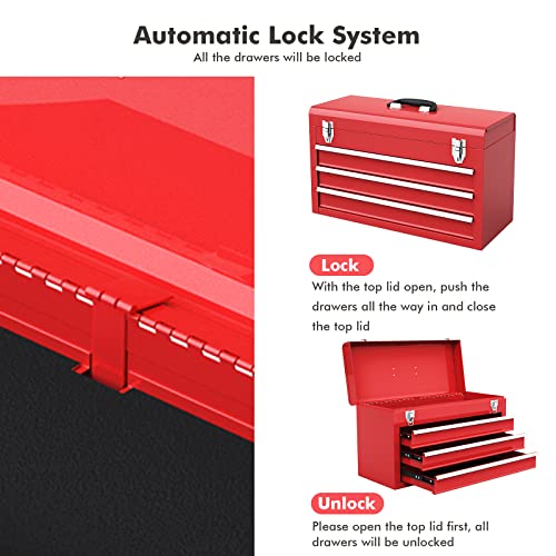 Portable 20 inch Steel Tool Box with 3 Drawers and Top Tray k7m