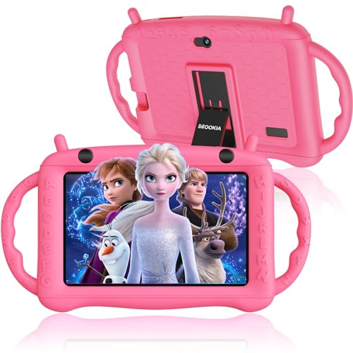 Kids Tablet Android 12 Tablet for Kids 7 inch Learning Tablet Quad-Core 32GB GMS Certified WiFi Bluetooth Dual Camera Parental Control Toddler Tablet with Drop-Proof Case (Pink)