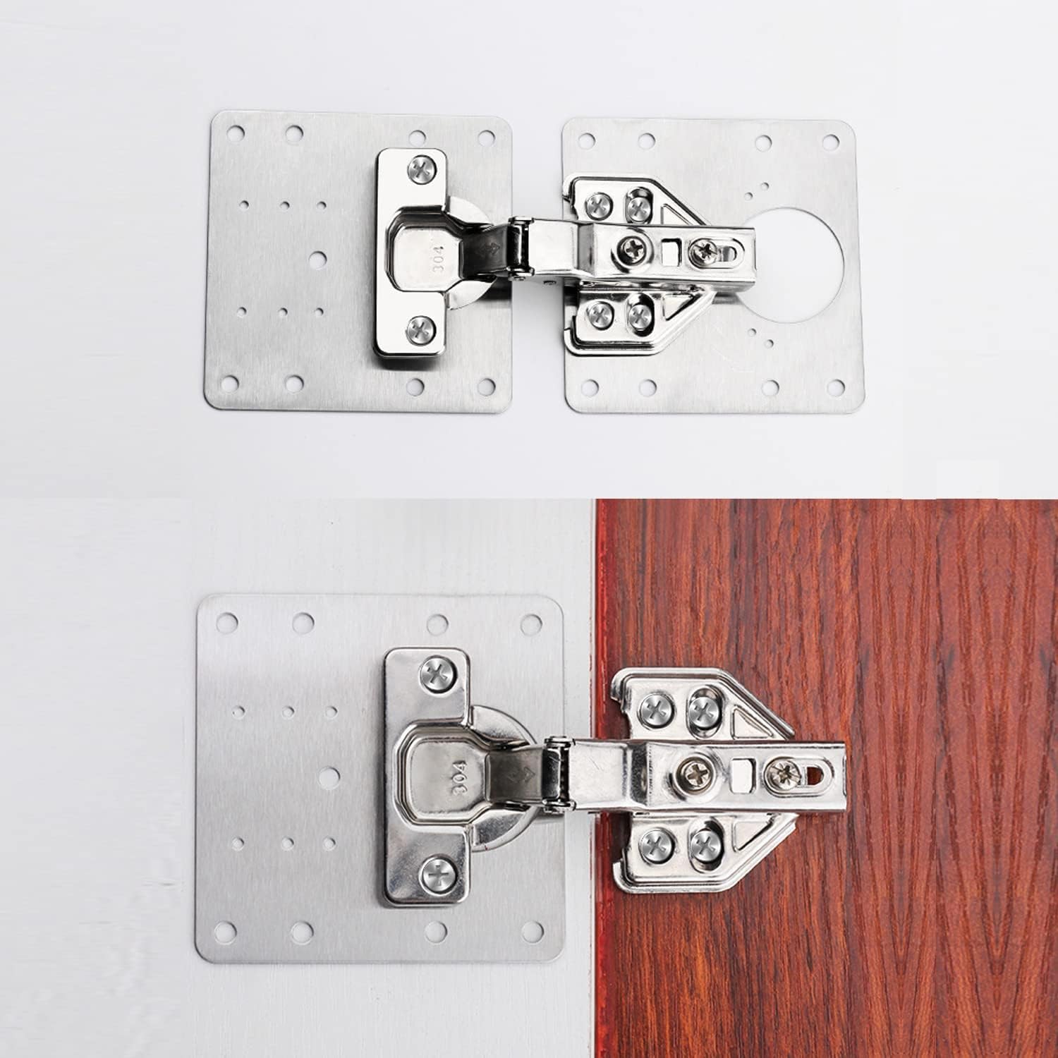 16pack Hinge Repair Plate, Stainless Steel Cabinet Hinge Repair Plate kit, Hinge Repair Brackets with Mounting Screws for Protecting Wooden Kitchen Cabinet Door