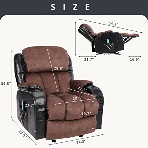 Massage Recliner Chair with Heat and Cup Holder Black a7