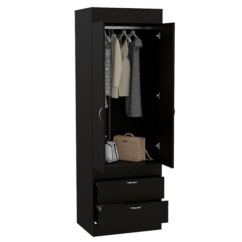 Wardrobe with 2 Doors and Drawer, Freestanding Wooden Closet for Bedroom, White a7