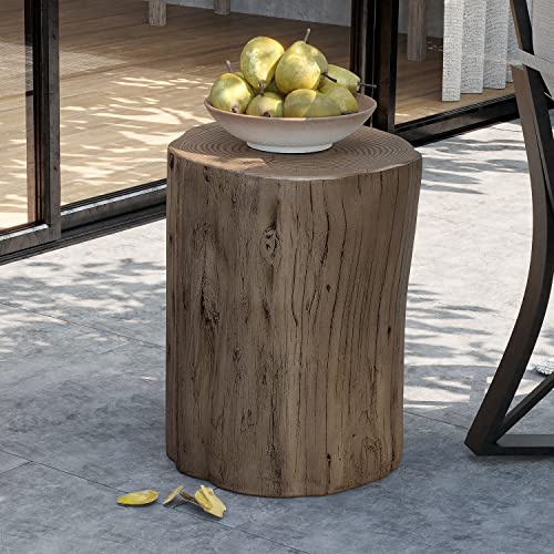 Rustic Stump Side Table Light Grey Wood-Look End Table k7m