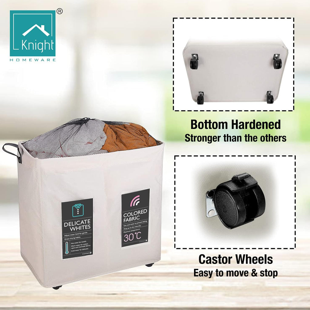 Collapsible Laundry Basket with Wheels 120L Ivory a7