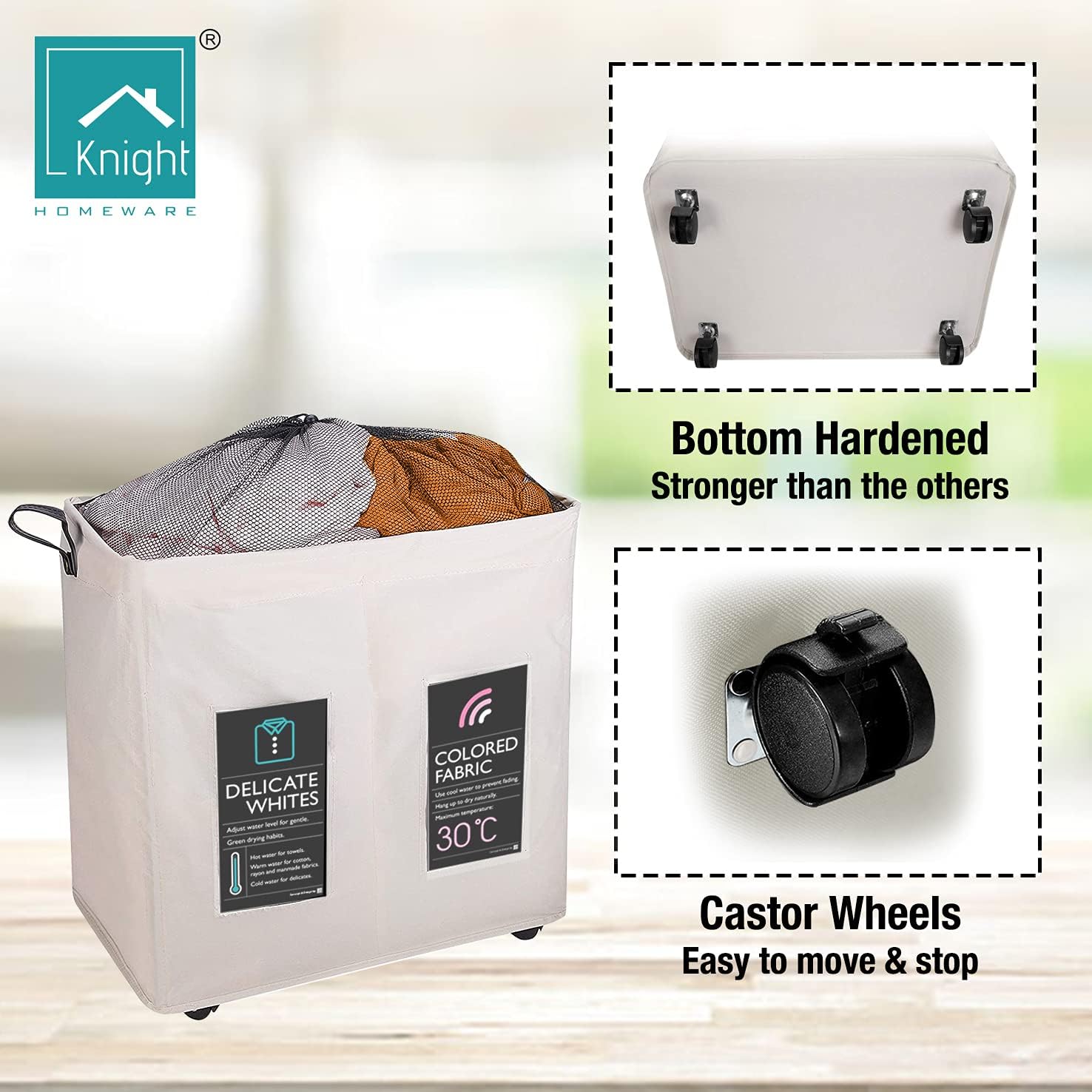 Collapsible Laundry Basket with Wheels 120L Ivory a7