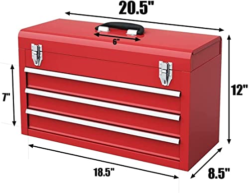Portable 20 inch Steel Tool Box with 3 Drawers and Top Tray k7m