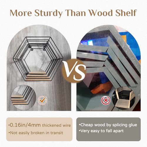 Hexagon Shelves Black Metal Wall Mount Set of 4 k7