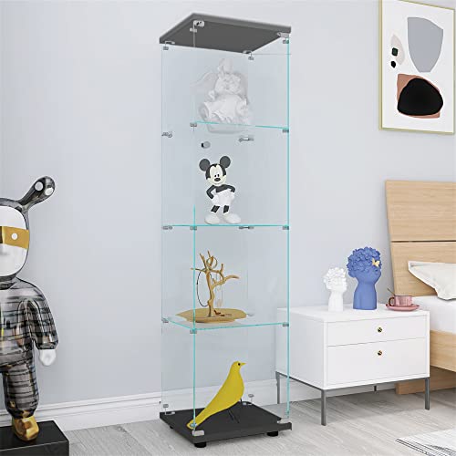 Glass Display Cabinet with Door, Floor Standing Bookshelf, Black 7k